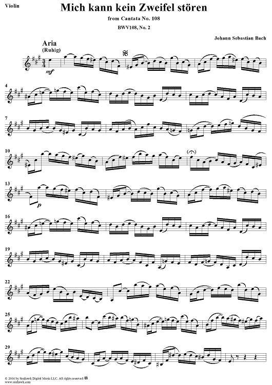 "Mich kann kein Zweifel stören", Aria, No. 2 from Cantata No. 108: "Es ist euch gut, dass ich hingehe" - Violin