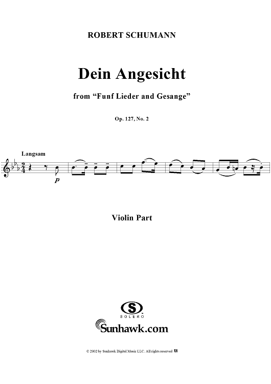 Dein Angesicht  - No. 2 from "Five Lieder and Songs" Op. 127 - Violin