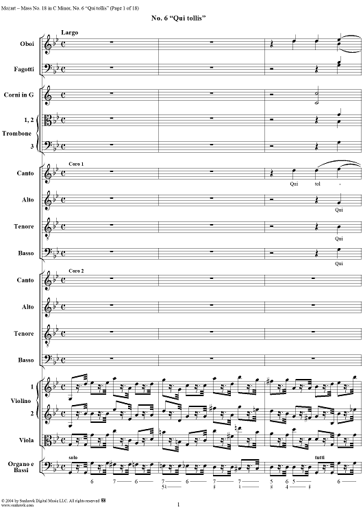 Mass No. 18 in C Minor, No. 6: Qui tollis - Full Score