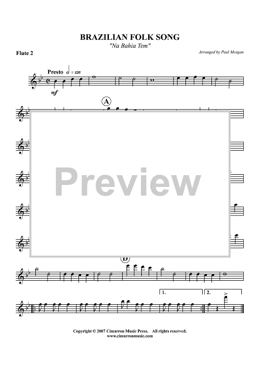 Brazilian Folk Song (Na Bahia Tem) - Flute 2