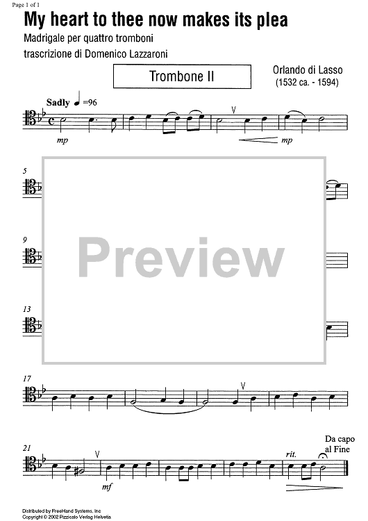 My heart to thee now makes its plea - Trombone 2