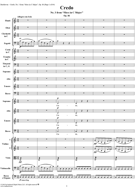 Mass in C Major, No. 3: Credo - Full Score