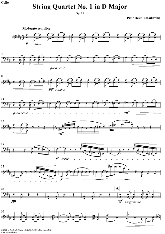 Quartet No. 1 in D major (D-dur) - Cello