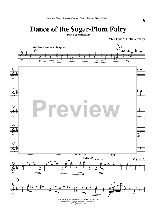 Dance of the Sugar-Plum Fairy - from The Nutcracker - Part 1 Flute, Oboe or Violin