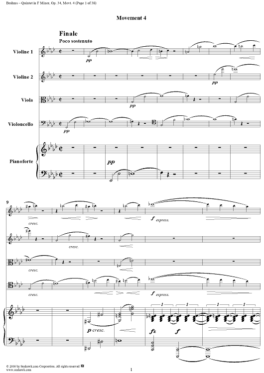 Piano Quintet, Op. 34a, Movement 4 - Piano Score