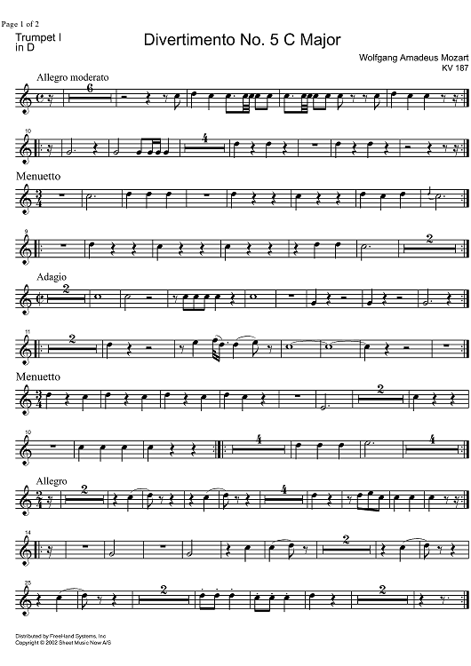 Divertimento No. 5 C Major KV187 - Trumpet in D 4