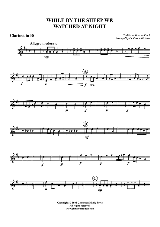While By the Sheep We Watched at Night - Clarinet in B-flat