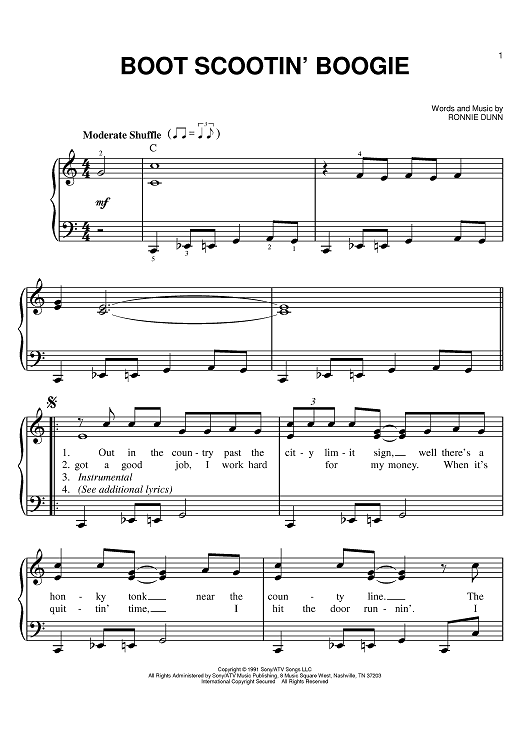 Boot Scootin' Boogie" Sheet Music by Brooks & Dunn for Easy Piano
