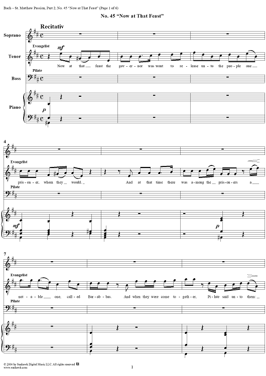 St. Matthew Passion: Part II, Nos. 45a and 45b, "Now At That Feast"