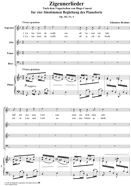 Leiber Gott, du weisst, wie oft bereut ich hab - From "Zigeunerlieder" Op. 103, No. 4