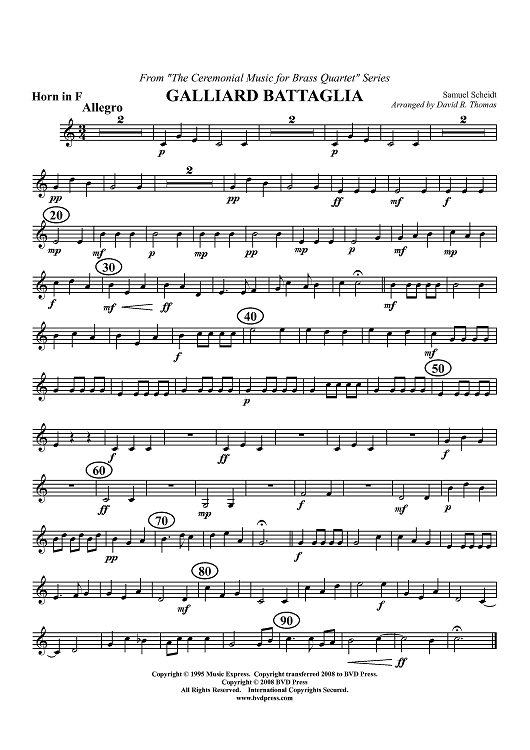 Galliard Battaglia - Horn in F (plus optional part for Trombone)