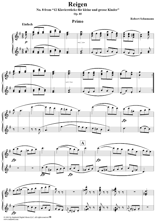 Reigen, No. 8 from "12 Klavierstücke für kleine und grosse Kinder" (Op. 85)