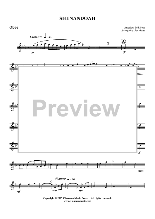 Shenandoah - Oboe
