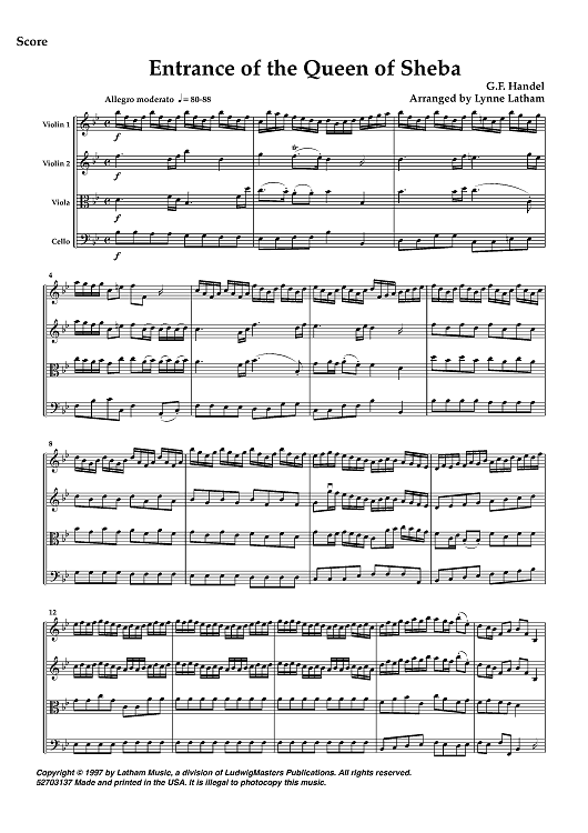 Entrance of the Queen of Sheba - Score