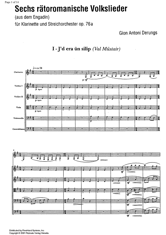 6 rätoromancische Volkslieder Op.76a - Score