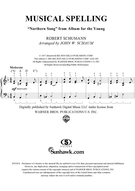 Musical Spelling ("Northern Song" from Album for the Young, Op. 68, No. 40)
