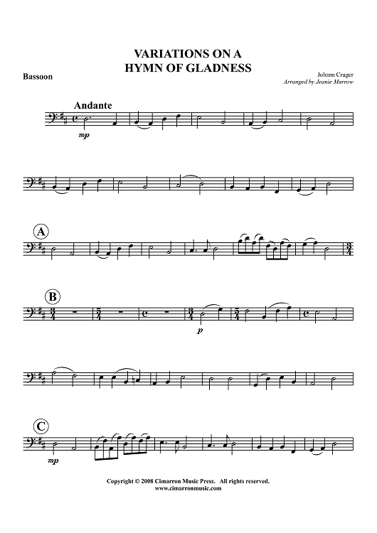 Variations on a Hymn of Gladness - Bassoon