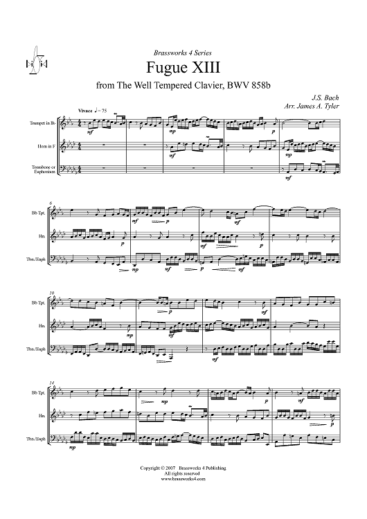 Fugue XIII from "The Well Tempered Clavier", BWV858b - Score
