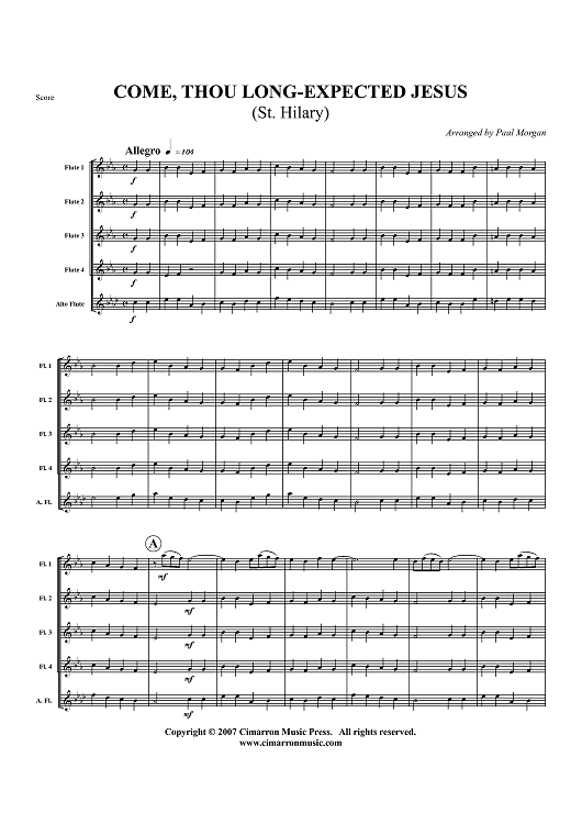 Come, Thou Long-Expected Jesus - Score