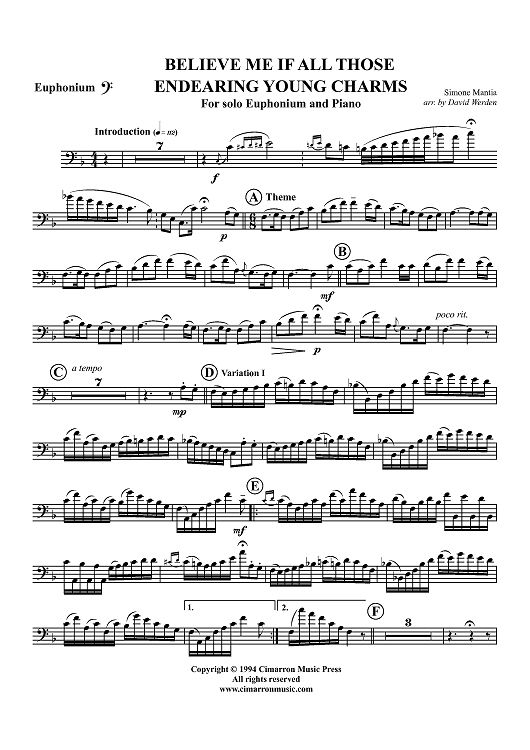 Believe Me If All Those Endearing Young Charms - Euphonium BC/TC