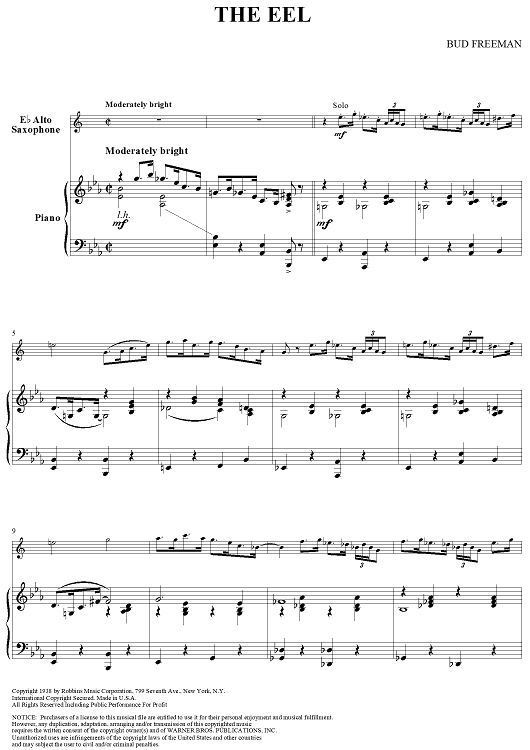 The Eel - Piano Score (for Alto Sax)