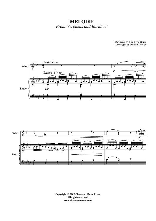 Melodie from "Orpheus and Euridice" - Piano Score