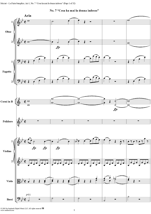 "Cosa ha mai la donna indosso", No. 7 from "La Finta Semplice", Act 1, K46a (K51) - Full Score