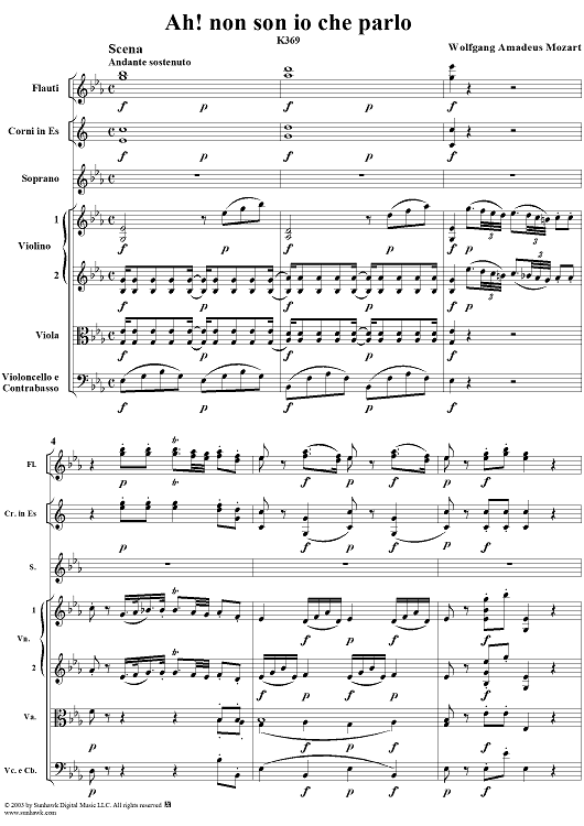 "Misera, dove son!", scena and "Ah, non son' io che parlo", aria, K369 - Full Score