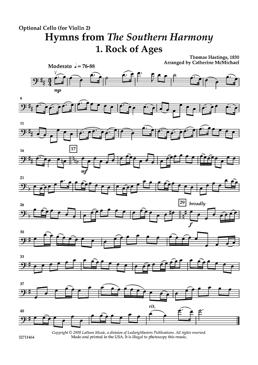 Hymns from "The Southern Harmony" for 2 Violins and Piano - Cello (for Violin 2)