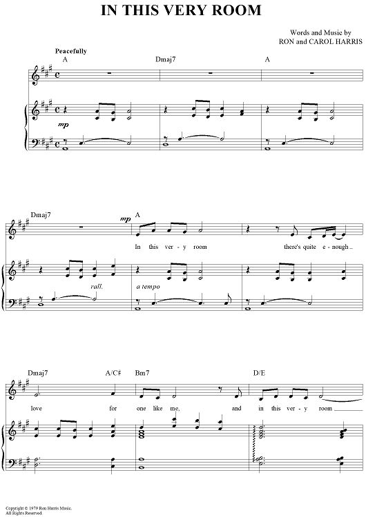 In This Very Room" Sheet Music for Piano/Vocal - Sheet Music Now