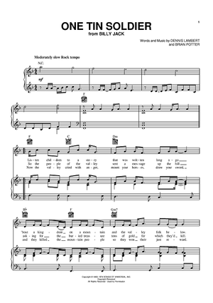One Tin Soldier" Sheet Music by Coven for Piano/Vocal/Chords - Sheet ...