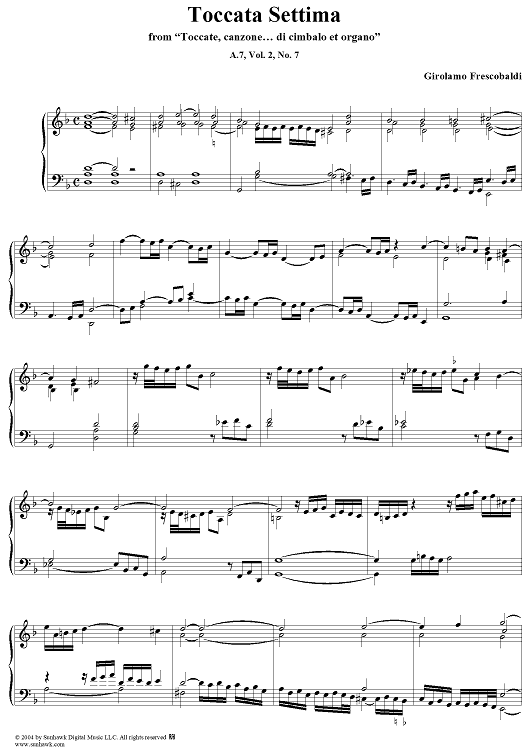 Toccata Settima, No. 7 from "Toccate, canzone ... di cimbalo et organo", Vol. II