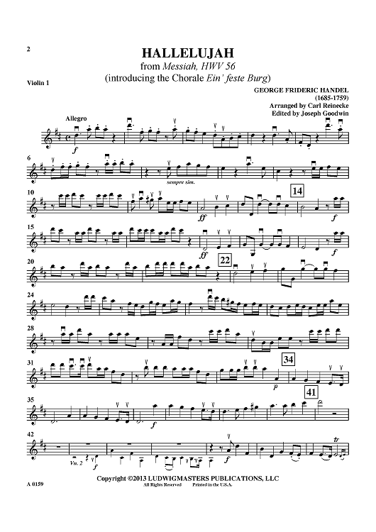 Hallelujah - from "Messiah", HWV 56 (introducing the Chorale "Ein' feste Burg") - Violin 1