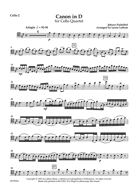 Canon in D for Cello Quartet - Cello 2