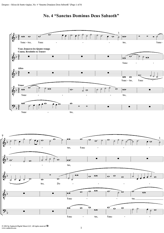 Missa de beata virgine: No. 4. Sanctus Dominus Deus Sabaoth