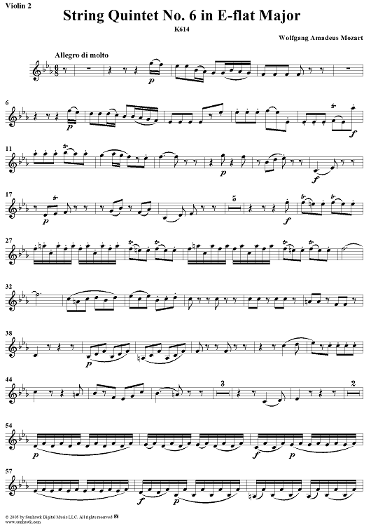 String Quintet No. 6 in E-flat Major, K614 - Violin 2
