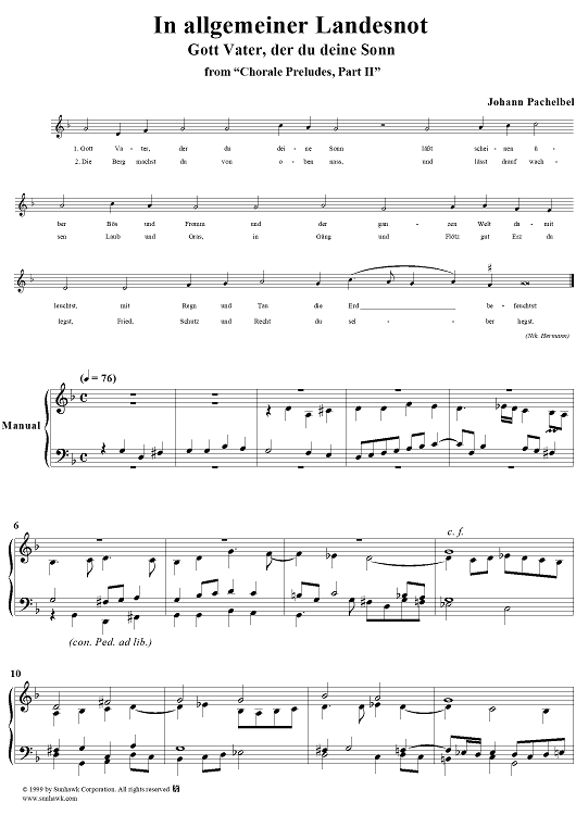 Chorale Preludes, Part II, In allgemeiner Landesnot, 18. Gott Vater, der du deine Sonn