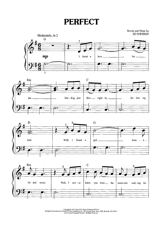 Perfect Sheet Music by Ed Sheeran for Big Note Piano Sheet