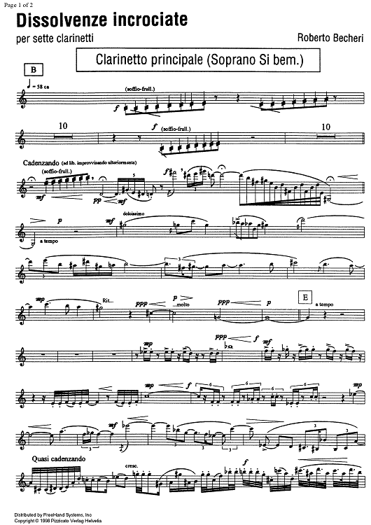 Dissolvenze incrociate - B-flat Clarinet Solo