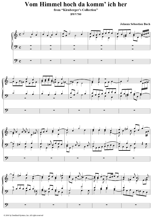 Vom Himmel hoch da komm' ich her, from "Kirnberger's Collection", BWV700