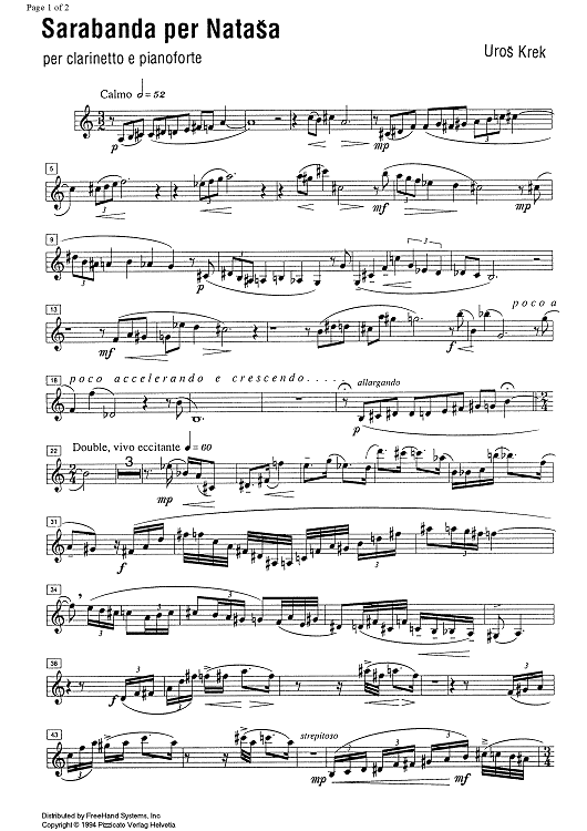 Sarabanda per Natasa - Clarinet in B-flat