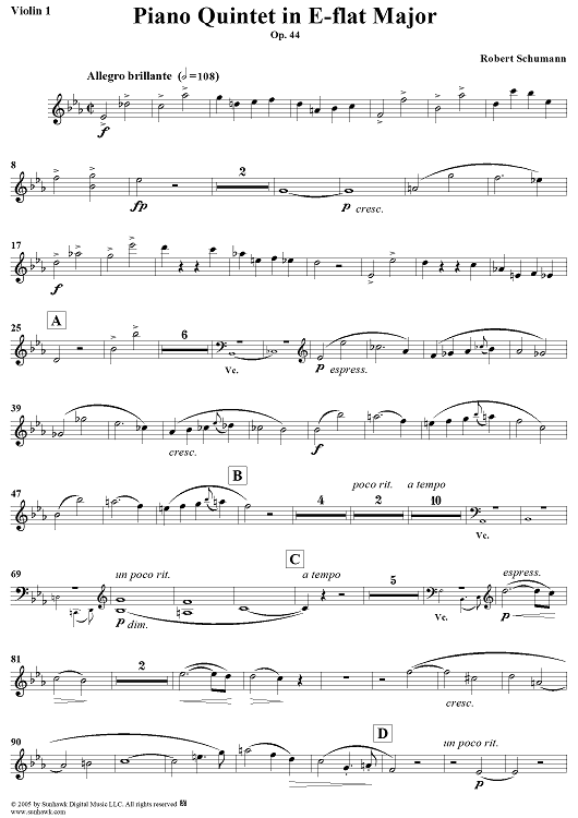 Piano Quintet in E-flat Major - Violin 1