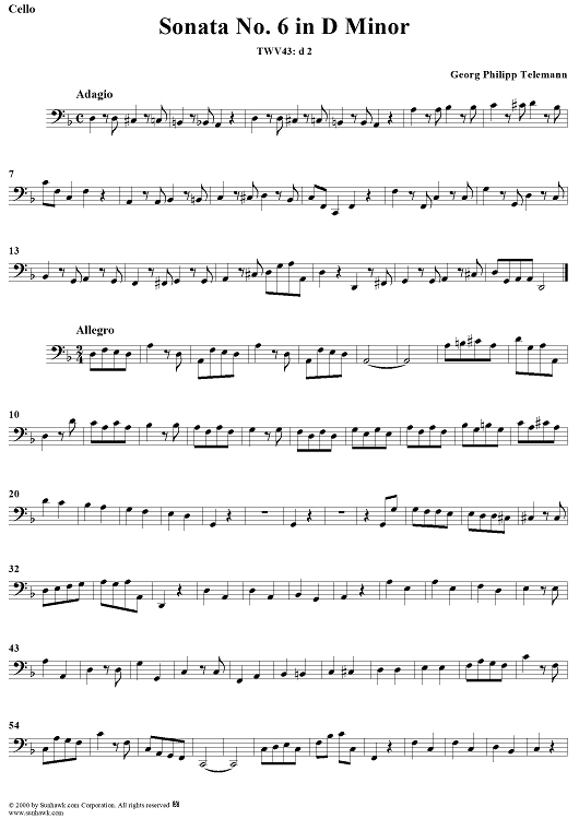 Sonata No. 6 in D Minor - Cello