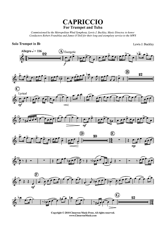Capriccio For Trumpet and Tuba - Solo Trumpet in Bb
