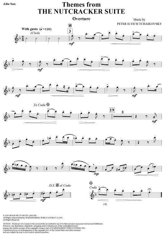 Suite from ''The Nutcracker''. (Themes From) Alto Saxophone" Sheet Music for Eb Alto Sax/Piano