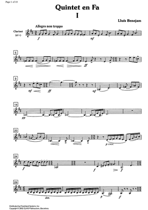 Quintet in F - Clarinet
