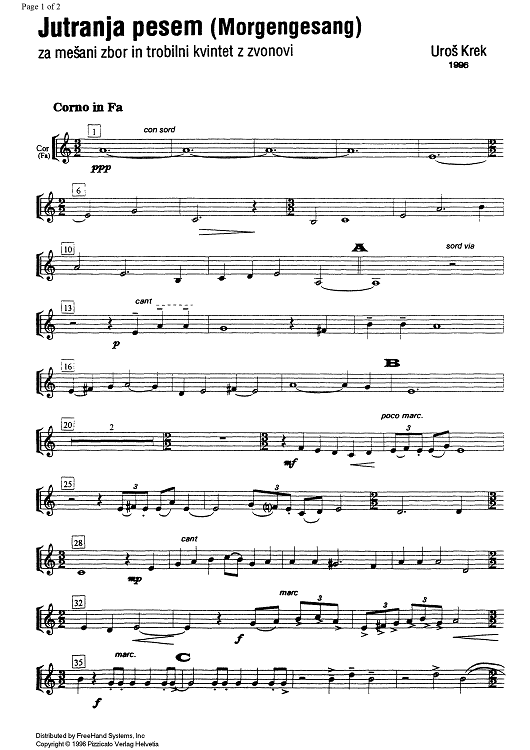 Jutranja pesem - Horn in F
