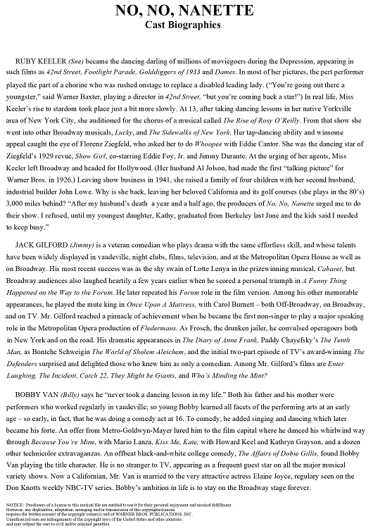 No, No, Nanette - Cast Bios