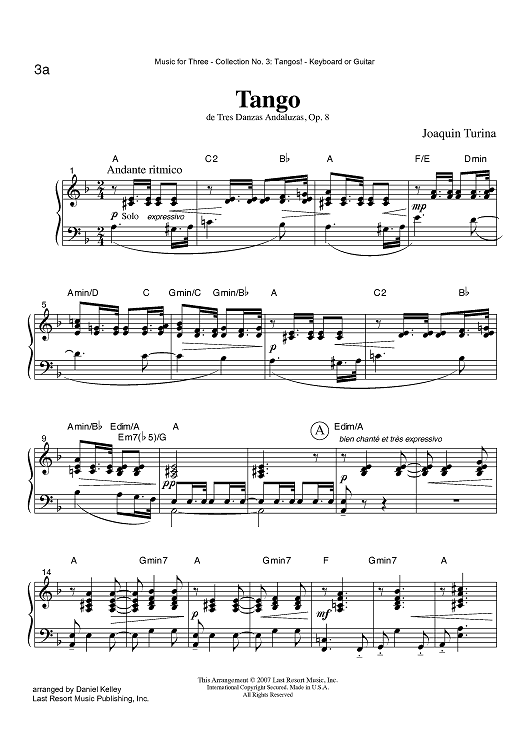 Tango - de Tres Danzas Andaluzas, Op. 8 - Keyboard or Guitar