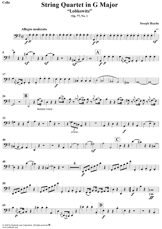 String Quartet in G Major, Op. 77, No. 1 ("Lobkowitz") - Cello